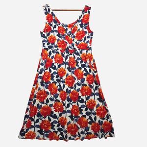 Garnet Hill Red Floral Cotton Tank Top Dress Size Small